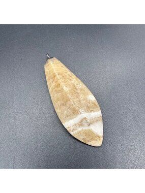 Vintage Polished Stone Pendant Natural Beige White Teardrop Boho Southwestern